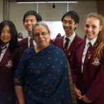 <br><br><br><br>Ela Gandhi, <br>granddaughter to Mahatma Gandhi with <br>Sydney School children”.